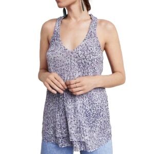 ANTHROPOLOGIE Sleeveless Floral Blouse Purple with Silver Threading
